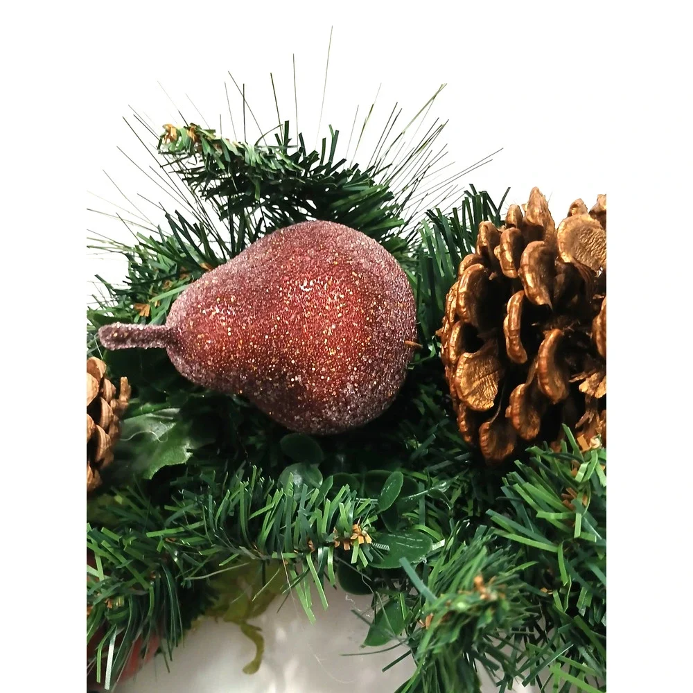 Partridge In Pear Tree Winter Door Wreath Realistic Holiday Crystal Fruit Apple